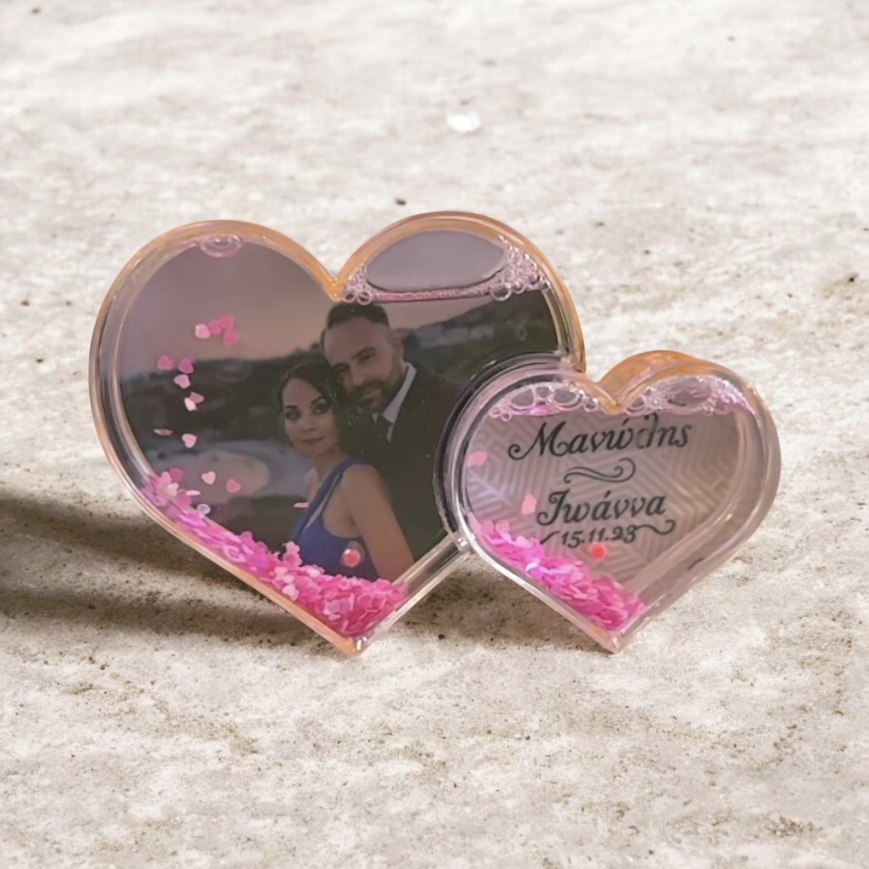 Ακρυλική γκλίτερ κορνίζα καρδιά με αιωρούμενες καρδούλες