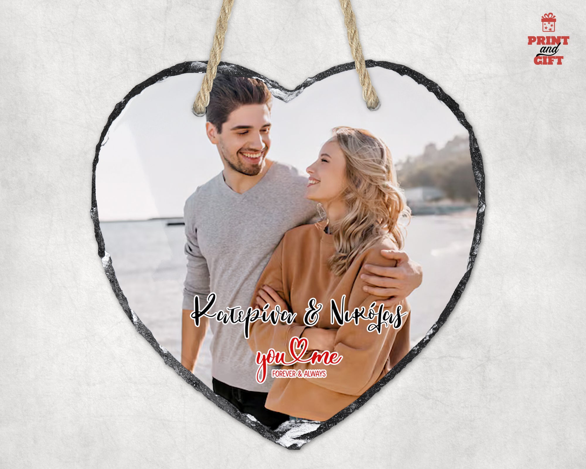 Πέτρινη κορνίζα καρδιά κρεμαστή forever & always