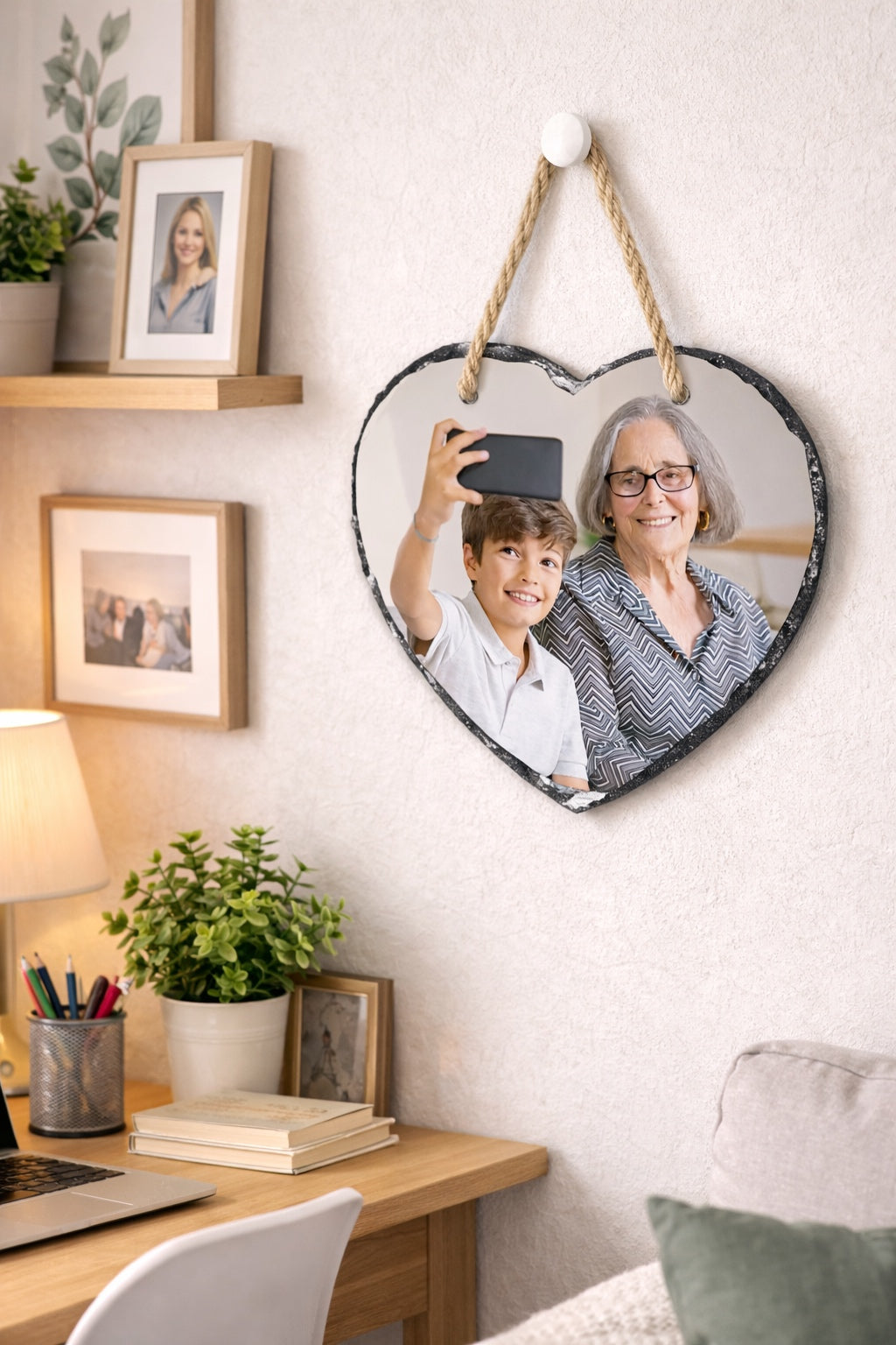 Πέτρινη κορνίζα καρδιά κρεμαστή για την γιαγιά