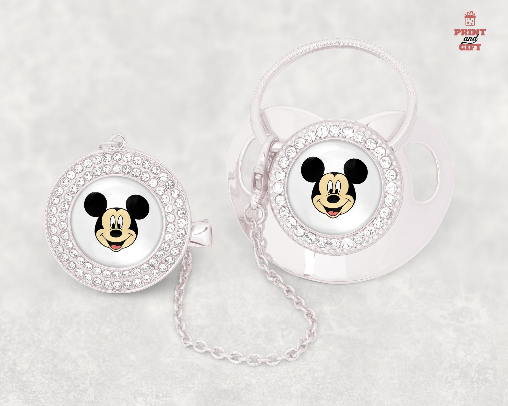 Βρεφική πιπίλα ασημί mickey