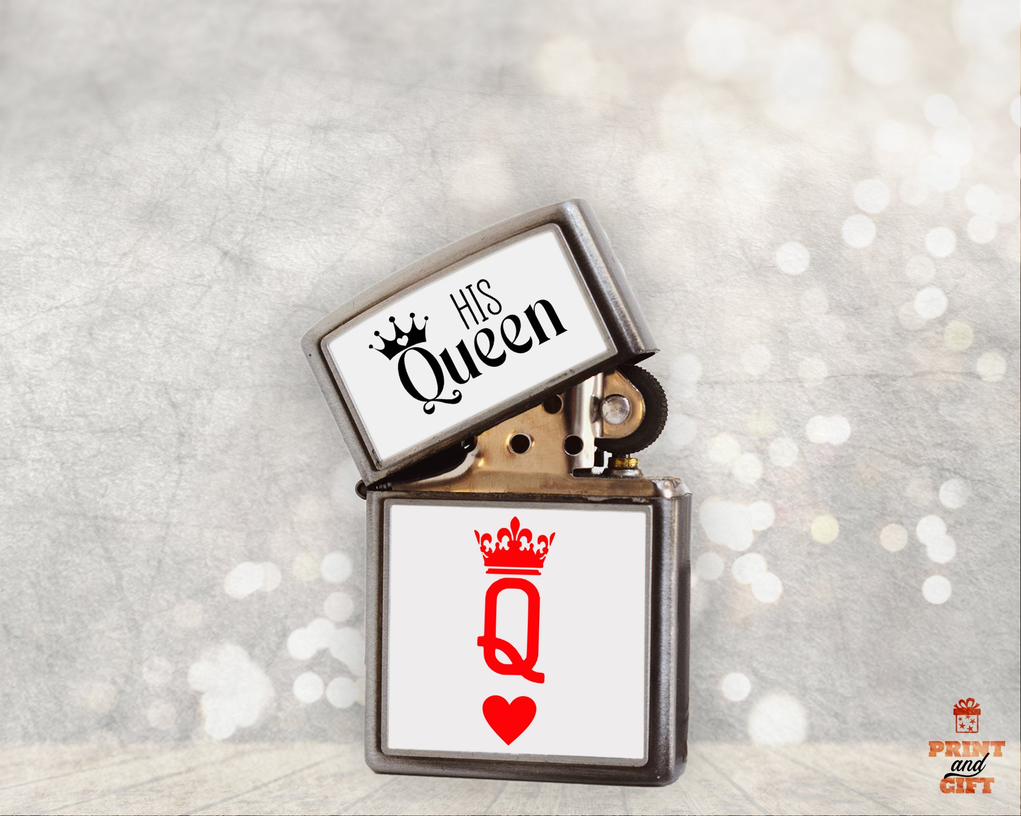 Αναπτήρας τύπου zippo με κείμενο "his queen"