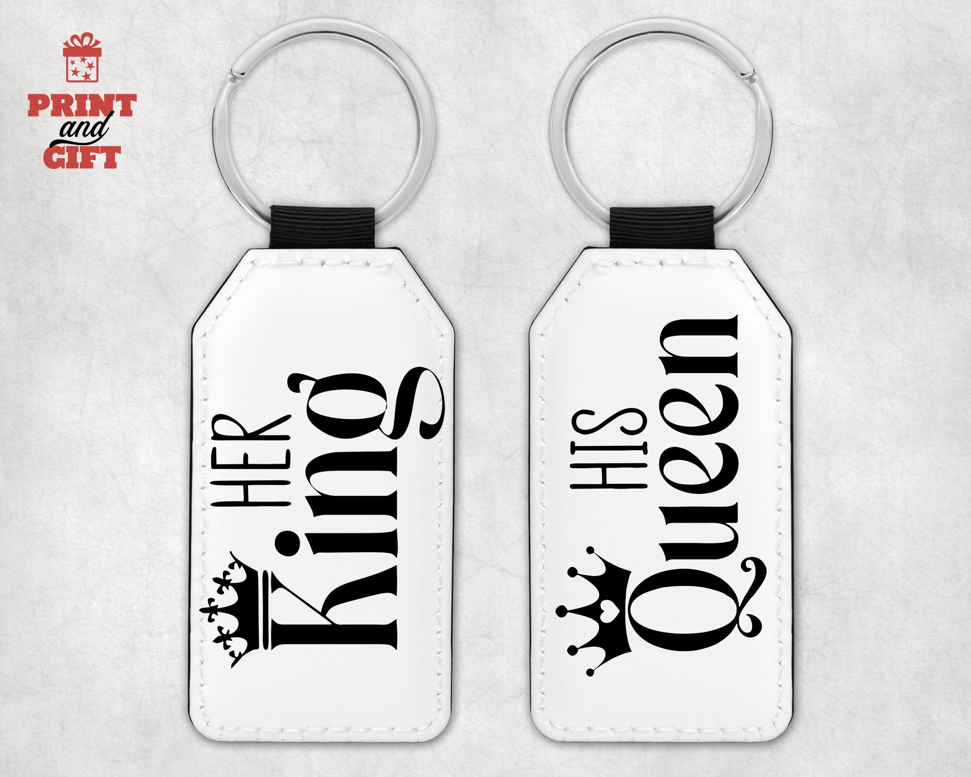 Μπρελόκ δερματίνης εκτύπωση 2 όψεις Her king - His queen