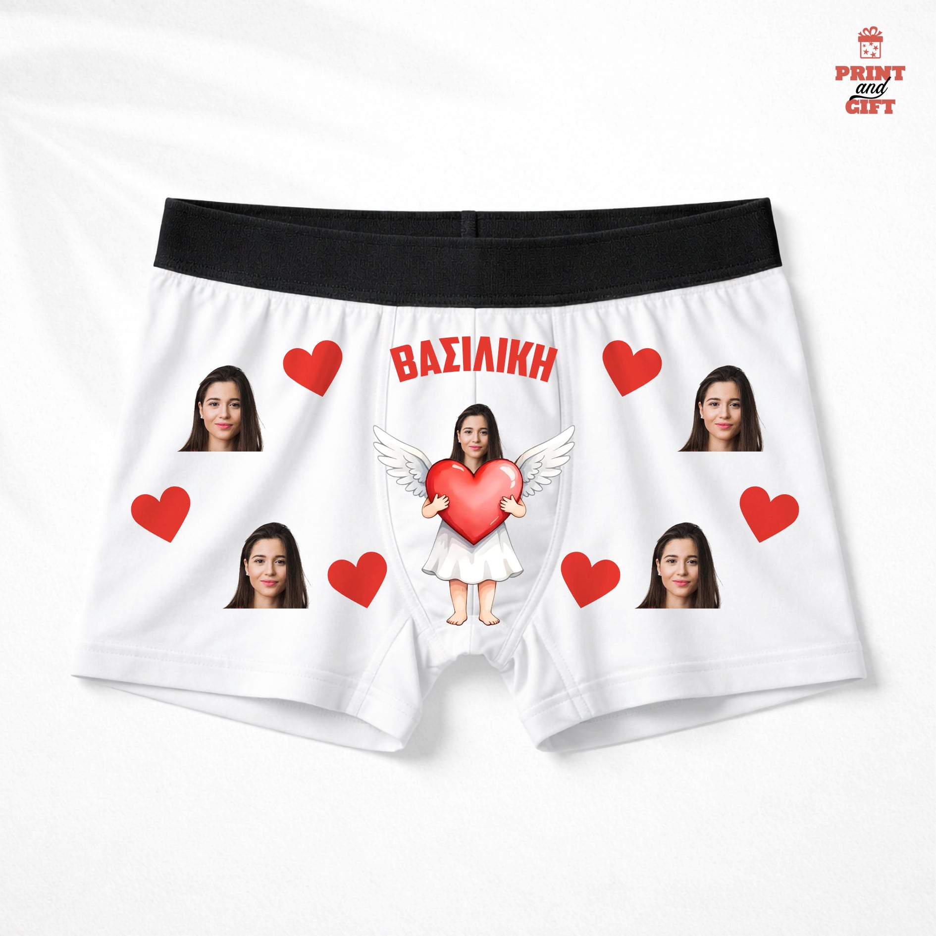 Ανδρικό μποξεράκι custom με φωτογραφία, καρδούλες και όνομα