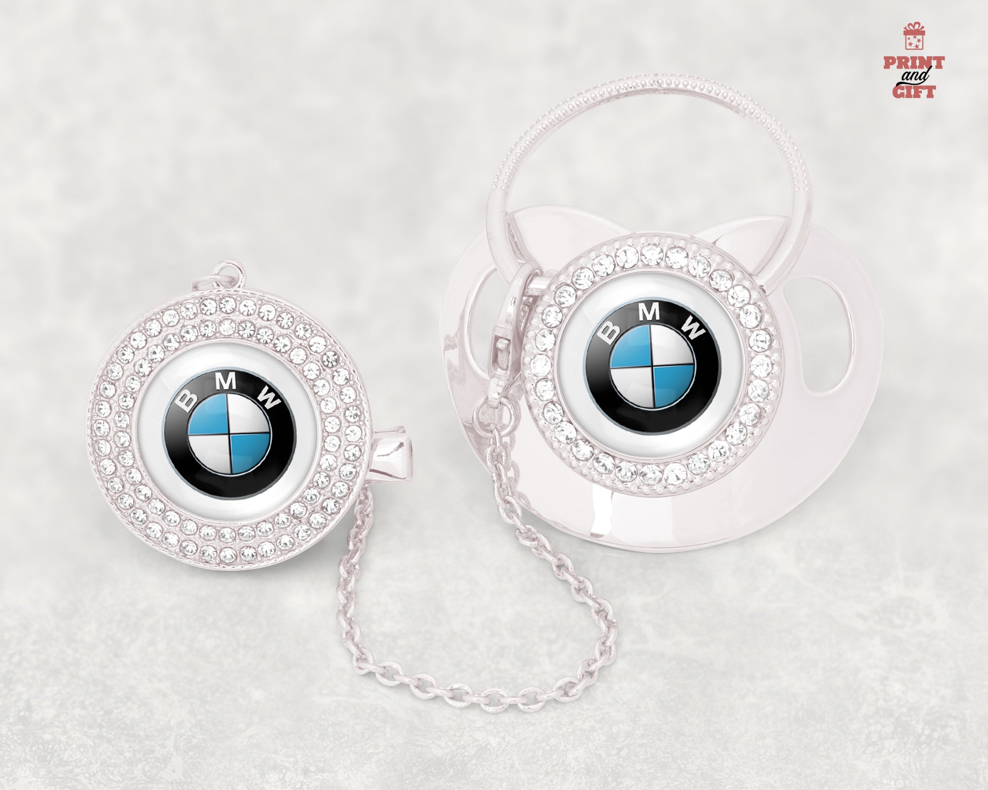 Βρεφική πιπίλα ασημί με σήμα bmw